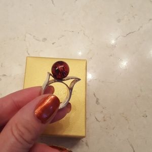 Vintage sterling silver amber ring